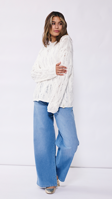 Chunky white jumper of dreams!&nbsp; This gorgeous 100% cotton jumper is crafted from the softest cotton in a nice chilled loose knit and is just the thing with your favourite denim. Sumptuously comfy - you'll never want to take it off!