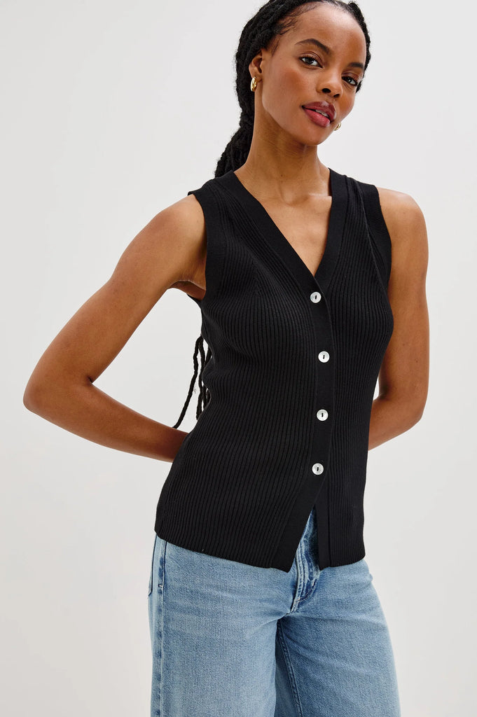 Hello Tatia! Best vest of the season!&nbsp; Crafted from super soft luxe cotton and featuring a flattering v neck, centre buttoning and full length this is perfect with your favourite denim.