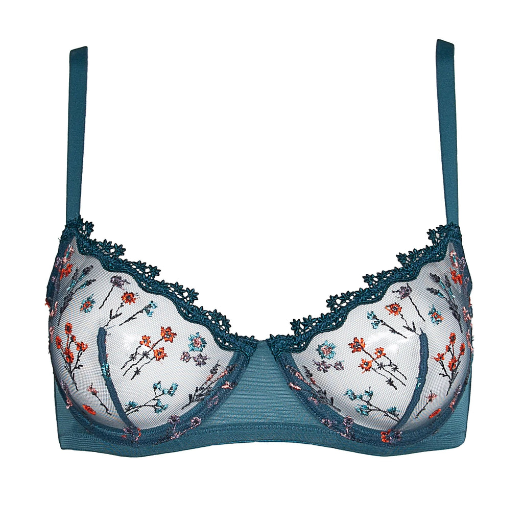 Introducing the Euphorie underwired demi-cup bra from french brand, Huit.  Beautifully adorned with floral embroidery and a lace edge which adds another level of femininity.  The underwire offers incredible support without being constricting.  Matching items are available.  