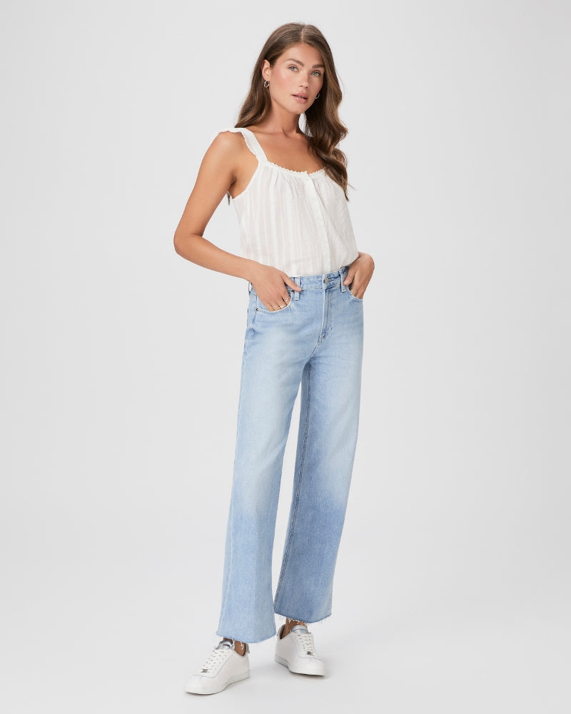 Say hello to your new favourite wide leg jean.  Crafted from Paige's customer pleasing vintage fabric and in a bright medium wash with subtle distressing these are perfect for right now!  The vintage fabric takes all the effort out of breaking in your new denim yet has excellent stretch and recovery to keep it hugging your curves just so!   We love the easy ankle length which makes these great with a flat or a heel.  