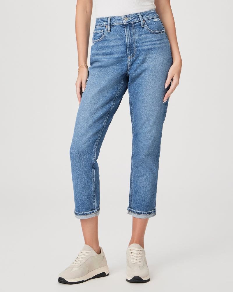 Our favourite relaxed boyfriend jean from Paige is back and this time she is in the perfect wash for this transitional period and also has a slightly higher rise. With a little bit of distressing, a turned up cuff and a slim cut this has the look of authentic denim with the bonus of an incredibly comfortable stretchy fit.