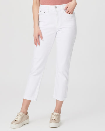 Our favourite relaxed boyfriend jean from Paige is back and this time she is in a crisp white and also has a slightly higher rise. With a little bit of distressing, a cuffed hem and a slim cut jean has the look of authentic denim with the bonus of having an incredibly comfortable stretchy fit. 