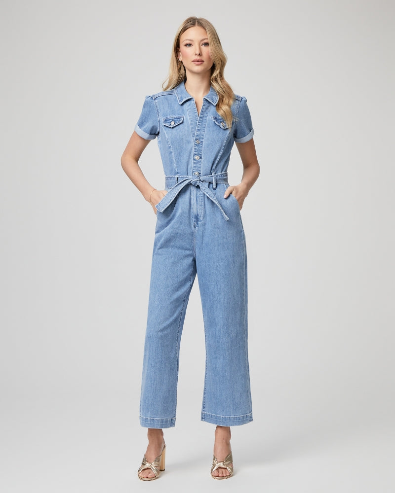 This stunning Anessa Jumpsuit is back in an effortless light denim for Spring/Summer. Featuring a cropped wide leg, a button front v-neckline and a quilted tie-up waist detail, this jumpsuit creates a flattering silhouette and a super long leg look and is one you'll reach for again and again. 