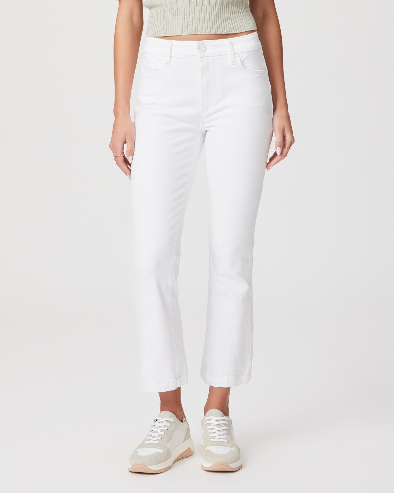 The Colette Crop in Crisp White is a high rise cropped flare which is slim through the thigh with a sexy little kick flare at the ankle. Crafted from Paige's incredibly comfy Transcend Vintage Denim, they have plenty recovery and stretch.  Pair with a pretty blouse for an easy Spring look.