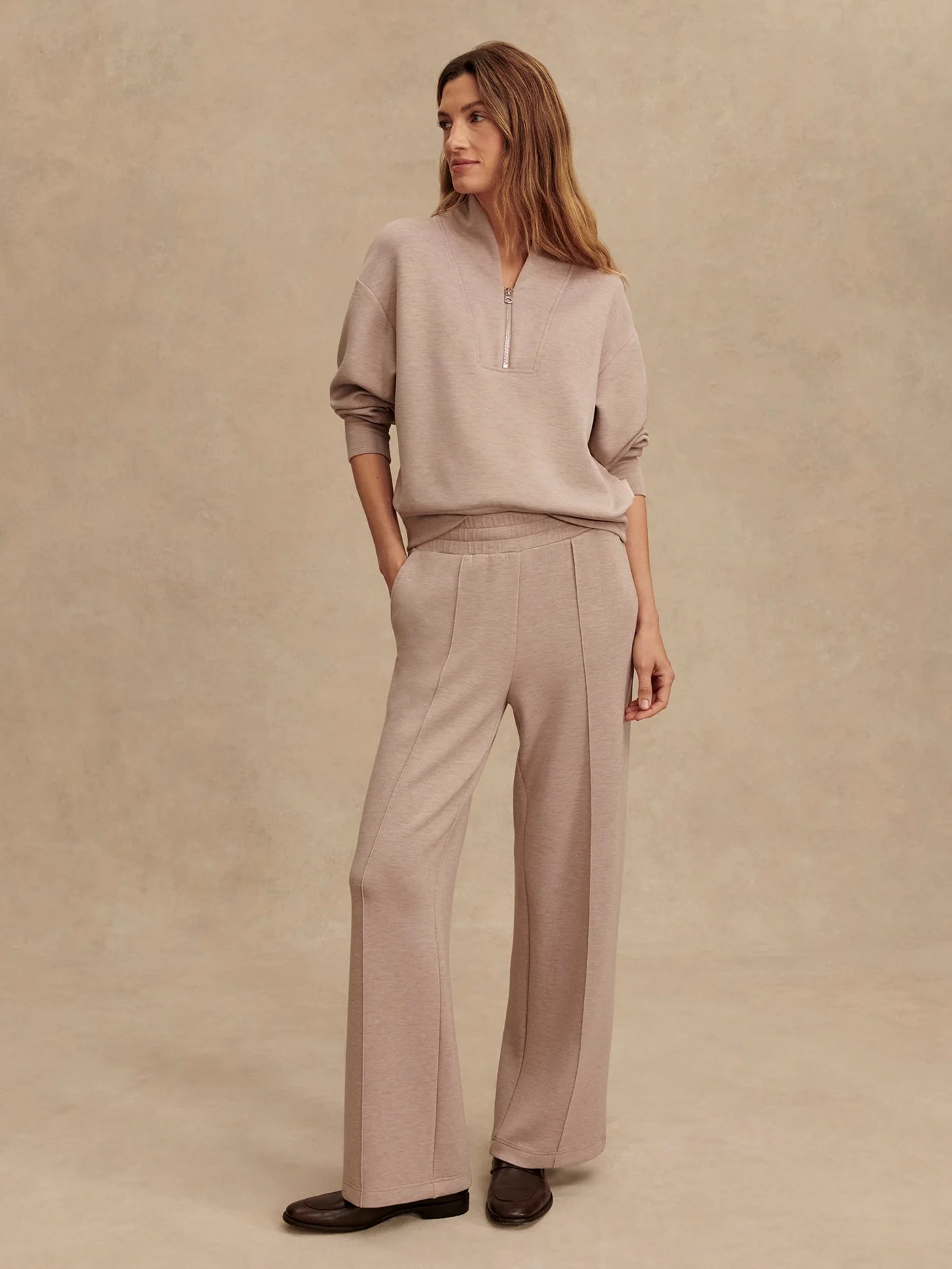 (取寄) バーリー レディース ザ ワイド レッグ パンツ 28 Varley women The Wide Leg Pants 28 Taupe Marl Wide Leg Pant Taupe 28
