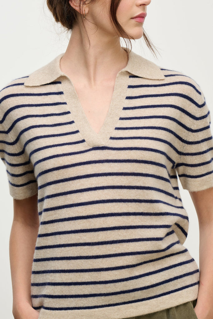 An excellent example of refined styling combined with casual dressing the Yael Jumper from Velvet by Graham &amp; Spencer features a polo style neckline that opens to a flattering v.&nbsp; Crafted from their signature super soft luxe cashmere with short sleeves and a relaxed fit this is perfect paired with your favourite denim.