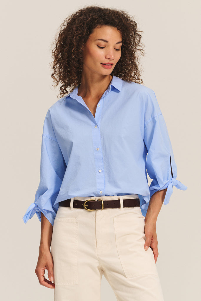 The perfect shirt.&nbsp; The Arlette Shirt from Velvet by Graham &amp; Spencer is crafted from super soft 100% cotton poplin and features a dropped shoulder, a relaxed fit and a feminine tie detail at the 3/4 length sleeve cuff.&nbsp; &nbsp;Also available in store in white and seseme.