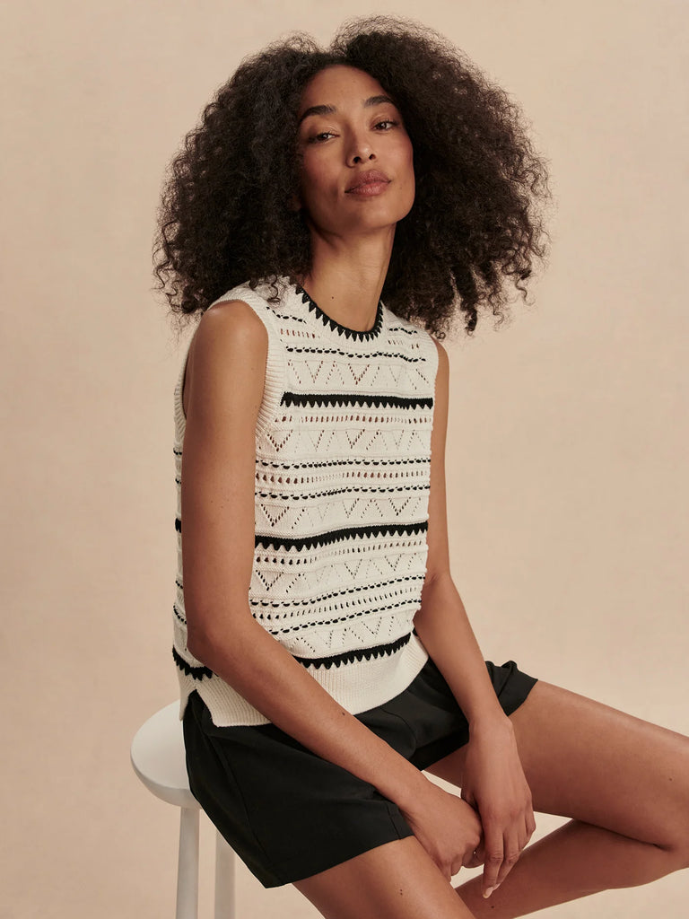 The Athena Knit from Varley is an elevated vest crafted from 100% cotton. It features a contrast stitch in black running through the body and on the neck trim, and has side splits at the hem. Pair with any of the Varley pants or your favourite denim.
