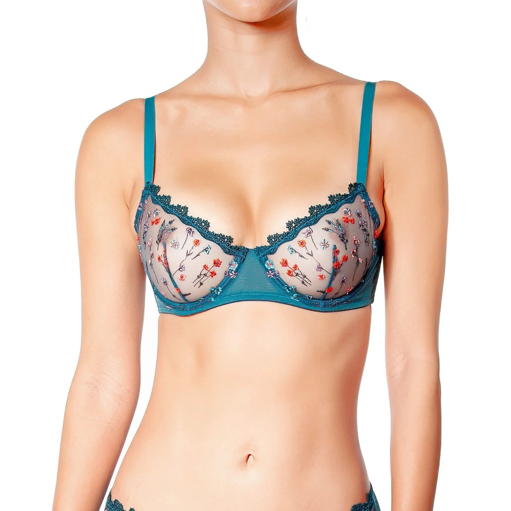 Introducing the Euphorie underwired demi-cup bra from french brand, Huit.  Beautifully adorned with floral embroidery and a lace edge which adds another level of femininity.  The underwire offers incredible support without being constricting.  Matching items are available.  
