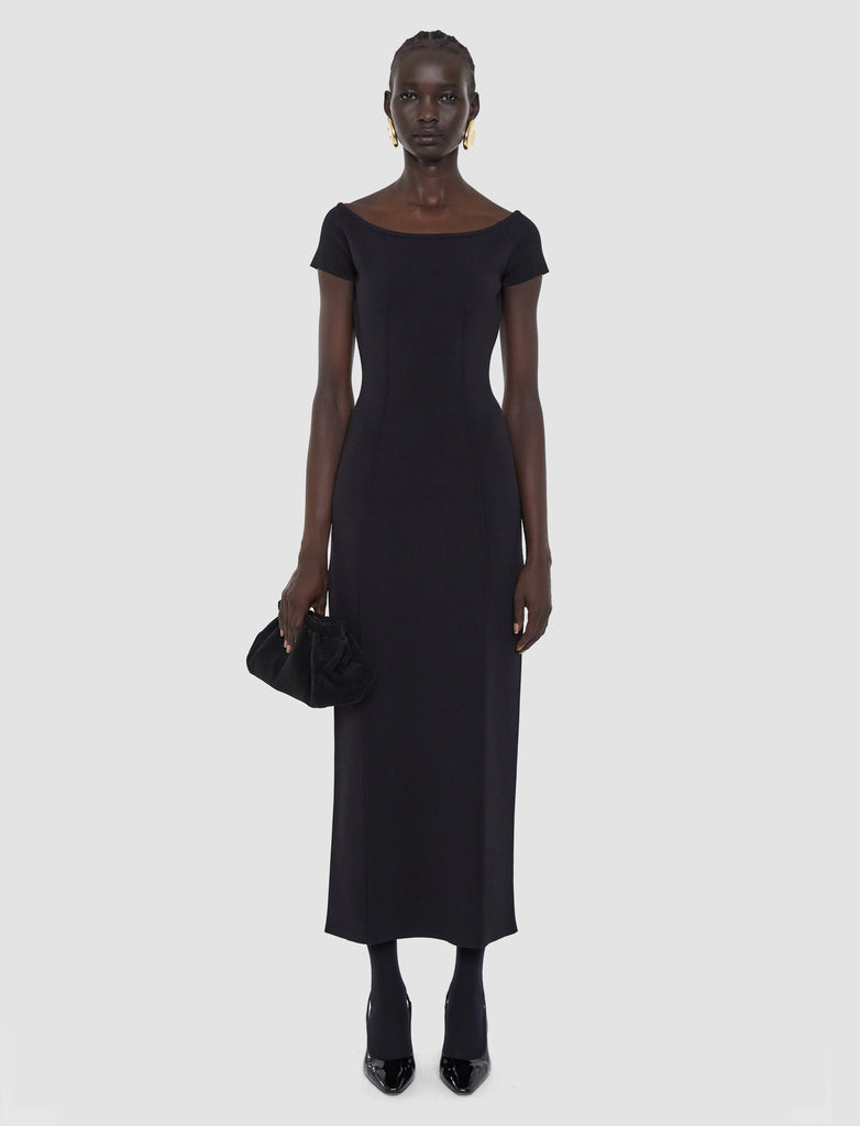 Elevated bodycon dressing at it's finest.&nbsp; The Foin Compact Milano Knit Dress from Joseph is as elegant as it is sexy.&nbsp; Crafted from a super stretchy (think curve friendly) viscose blend and featuring a flattering boat neckline, pintuck detailing and an ankle length when you want to make a statement (in a good way) this is just the thing!