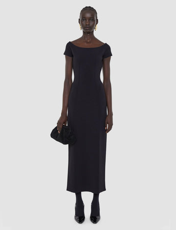 Elevated bodycon dressing at it's finest.&nbsp; The Foin Compact Milano Knit Dress from Joseph is as elegant as it is sexy.&nbsp; Crafted from a super stretchy (think curve friendly) viscose blend and featuring a flattering boat neckline, pintuck detailing and an ankle length when you want to make a statement (in a good way) this is just the thing!