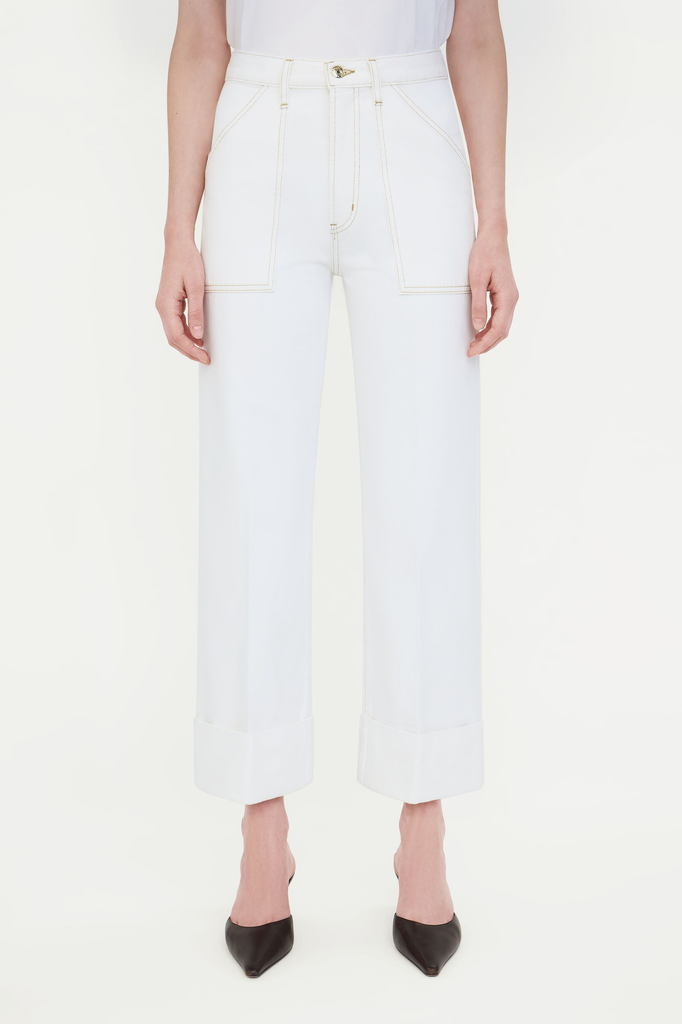 Say hello to your new run around weekend trouser.&nbsp; Crafted from 100% cotton and featuring a very cool turn up and on trend patch pockets and coming in a great light neutral colour you will live in these!&nbsp; Pair with anything from a cropped tee to the gorgeous Frame Crochet Cardigan.&nbsp; Love them!