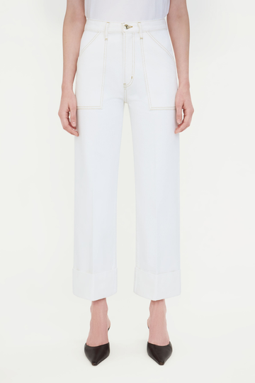 Say hello to your new run around weekend trouser.&nbsp; Crafted from 100% cotton and featuring a very cool turn up and on trend patch pockets and coming in a great light neutral colour you will live in these!&nbsp; Pair with anything from a cropped tee to the gorgeous Frame Crochet Cardigan.&nbsp; Love them!