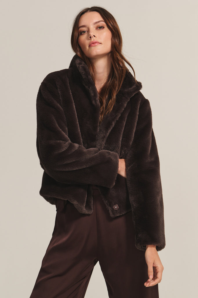 Yes please we would love this jacket!&nbsp; In the softest faux fur imaginable and in a gorgeous dark brown this short jacket will elevate any outfit!&nbsp; Perfect over a maxi dress or denim and it's so soft you'll want to throw it on for your dog walks or trips to the gym as well!&nbsp; Literally will want to live in it!