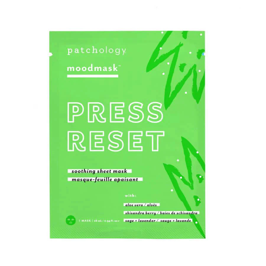 This Press Reset Mood Mask from Patchology will transform stressed, irritated skin. The ultra-soothing face mask is designed to restore balance and calm. Perfect for those moments when your skin needs a gentle reset, this sheet mask combines powerful natural ingredients to provide immediate comfort and visible results.

