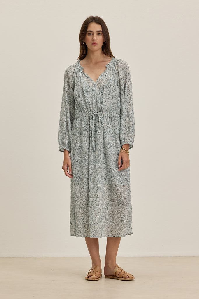 We always look to Velvet by Graham &amp; Spencer for easy summer dresses and Lima does not disappoint.&nbsp; Crafted from their signature super light soft fabric and featuring a flattering v neck, self tie at the waist and long sleeves this is a great throw on and go with a trainer.