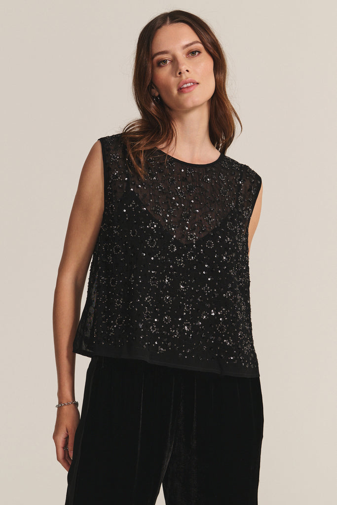 The Serena Blouse from Velvet by Graham &amp; Spencer is perfect for the party season.&nbsp; In always wearable black and featuring just the right amount of sparkle this is perfect paired with your favourite dark denim or black trousers.
