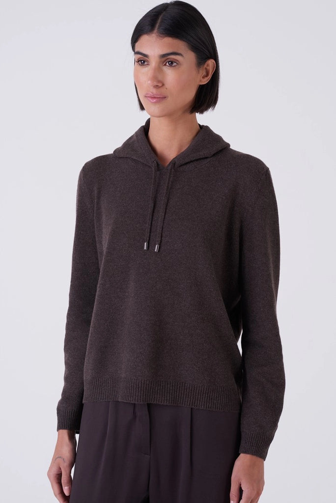 In the colour of the season, chocolate brown, and crafted from a super soft cashmere and wool blend this hoodie is not your average hoodie!&nbsp; From uber luxe Italian brand Amina Rubinacci this is a piece you will reach for again and again.