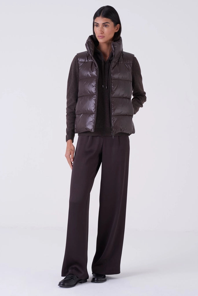 Gorgeous chocolate brown gilet from luxe Italian brand Amina Rubinacci.&nbsp; Pair over a chocolate jumper and trousers for that effortless quite luxury look.