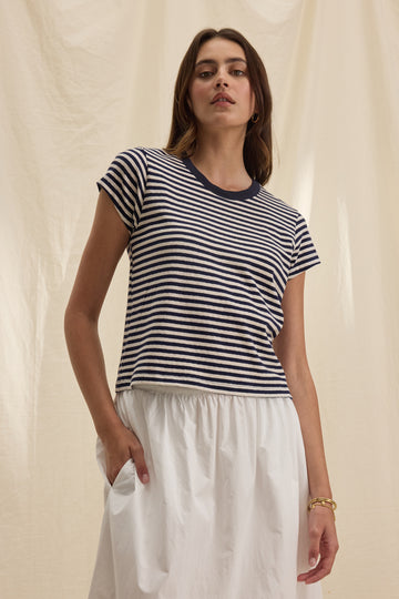 Velvet by Graham &amp; Spencer do such fabulous tees and Tash is a fresh new style from them.&nbsp; Crafted from their signature super soft fabric and featuring short cap sleeves and an on trend horizontal stripe this is perfect paired with your favourite white denim for a laid back weekend vibe.