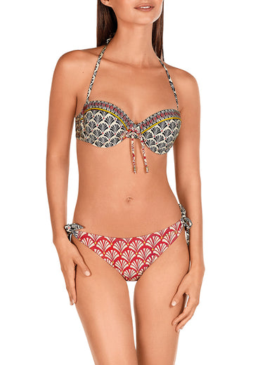 We are very excited to be stocking Spanish swimwear brand Dolores Cortes.  The brand is a family business started over 60 years ago.  It is known for its stylish design and amazing comfort.   This beautifully patterned bikini features a bandeau halter-neck top with molded cups and triangle bottoms with side ties.  Pair with the matching trousers and shirt to take you from the beach to lunch!