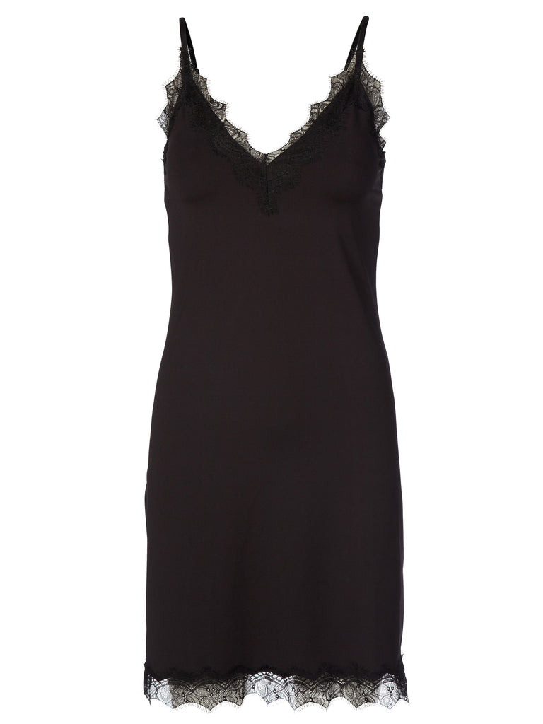 This beautiful feminine slip dress features adjustable spaghetti straps for a custom fit and a lace V-shaped neckline. Made from a blend of polyester and elastane that feels incredibly soft against your skin. Also available in ivory, it is versatile enough to wear as a slip underneath your dresses or as sleepwear.   