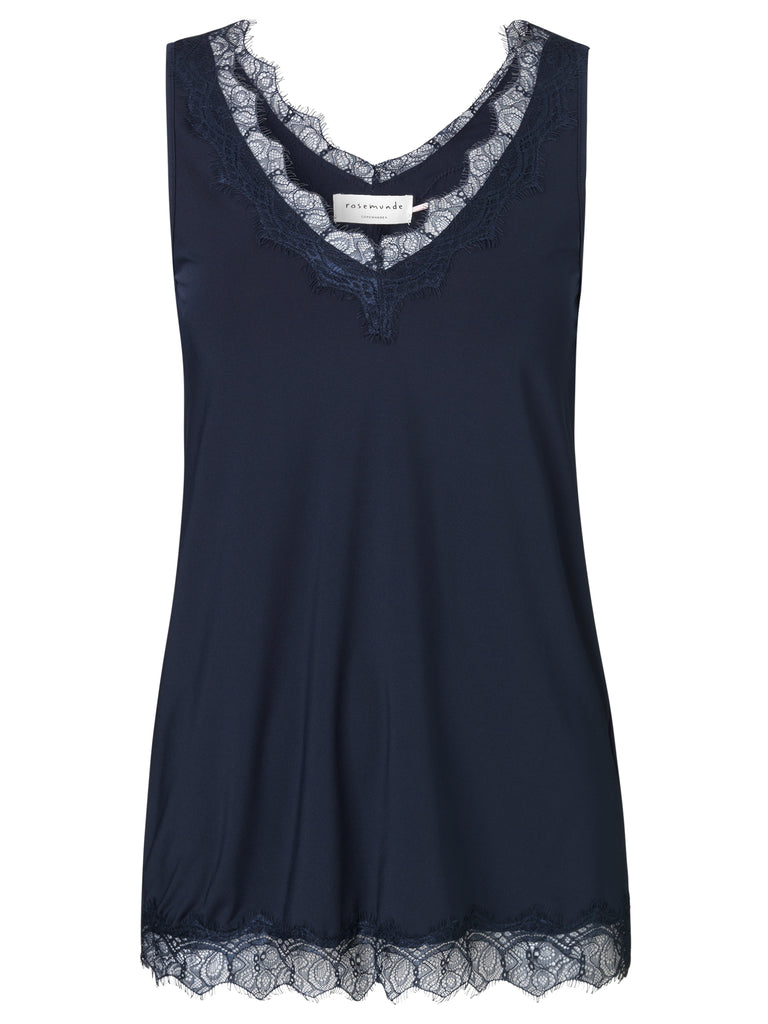 This pretty lace vest from Rosemunde is crafted from their signature super soft material. Featuring a flattering v neck line and lace detailing at the neck and hem this is pretty on its own or perfect for layering.