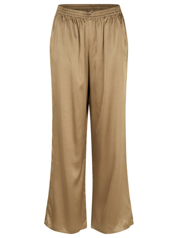 The Portobello Brown Silk Trousers by Rosamunde are a slightly relaxed wide-leg shape. Pair with the matching silk top for a luxurious loungewear set.  