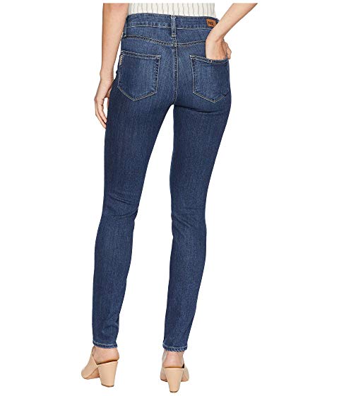 Paige's ultra skinny is a super mid rise which features a slim leg from knee to ankle. Montara is a classic blue wash with subtle whiskering and fading through the front with gradual wear at the seams.