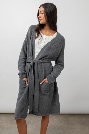The super soft Ansel cardigan is crafted from a cashmere blend in a robe style shape.  Featuring patch pockets, a detachable belt and falling just below the knee once you put this on you'll never want to take it off!  This paired with the matching Clover Shorts will definitely elevate your loungewear to the next level.