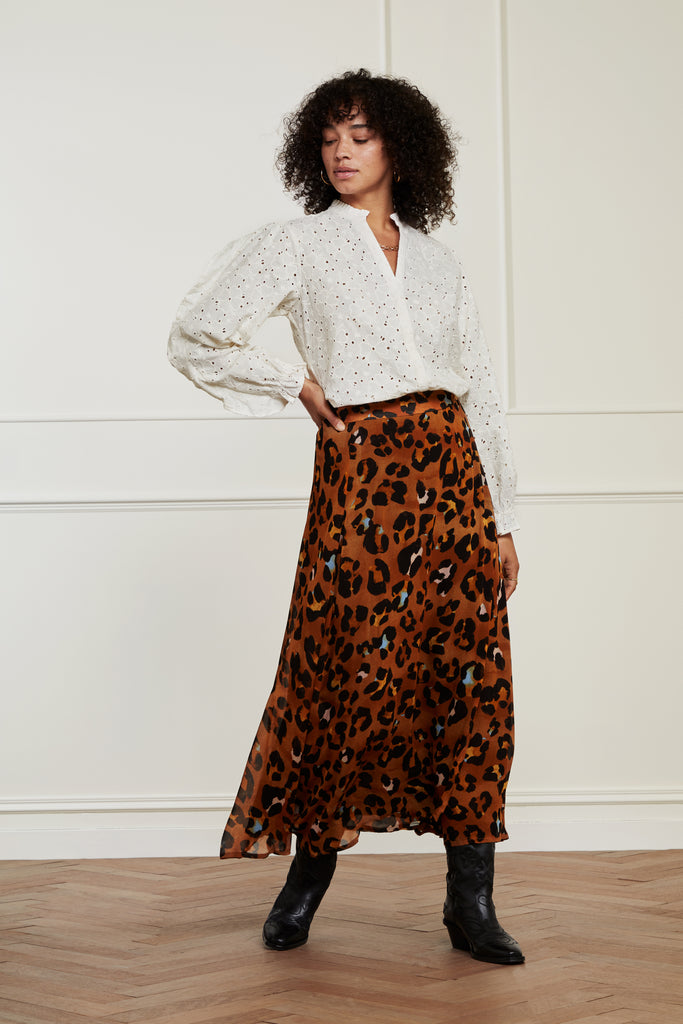 Calling all animal print lovers!  The gorgeous Bobo Cato Skirt from Fabienne Chapot is an a line wrap skirt with a ribbon tie at the waist.  Perfect paired with your winter knits and black boots for a stylish day look and put on a pretty top to take the skirt into the evening.