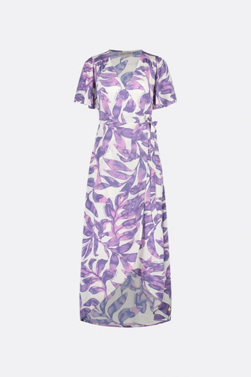 The Archana Dress from Fabienne Chapot in a gorgeous purple leaf print is an easy long flowing choice for warm days.  With short flirty flouncy sleeves this is a wrap dress you'll throw on and go.  The flattering v neck and slightly shorter length at the front and the super soft fabric will make you reach for this again and again.