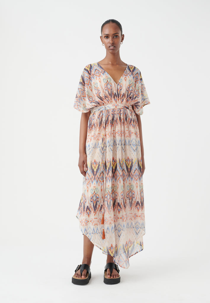 This gorgeous silk Carissa Dress from Dea Kudibal features a subtle tribal print, an adjustable waistband and an asymmetric hem. Wear with espadrilles and a straw bag from the ultimate summer look. 
