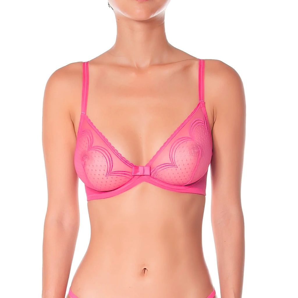The Ladies Night underwire bra has a distinctly romantic feel with a pop of colour! Crafted from lustrous stretch fabric with stretch tulle embroidered into an intricate floral lace motif this bra gives excellent support which lifts the bust.  Soft, unpadded cups offer a natural shape.  A super sexy bra that is also comfortable!  Pair with the matching Ladies Night bikini briefs for a put together look.  