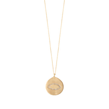 The Happy collection is a must for your jewellry box!  These simple yet elegant pendant necklaces are timeless.  Featuring a large gold plated disc paved with a white zicron these will elevate any outfit.  Layer with the smaller one for a chic, stylish look - great for day or night (chain 68cm long).