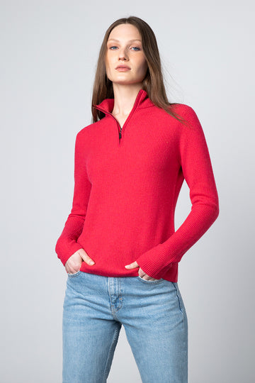 Ah - what's not to love!  100% luxuriously soft cashmere 1/4 zip with a mock turtleneck in a beautiful happy pink colour!   Super sporty when paired with your favourite denim but also looks great paired with a midi or maxi skirt for a more elegant take on a 1/4 zip.  Yes please!