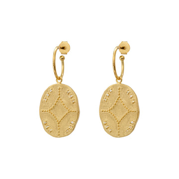 The Nomad Earrings are both elegant and chic.  The dainty discs which are decorated with raised petite white zircons are suspended from small hoops. They are as light as air and will definitely elevate any outfit. Pair with the matching necklace for a put together look.  Perfect for day or evening - we love these!