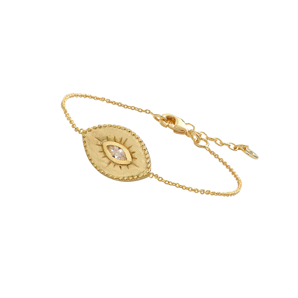 The Pilar Collection is delicate, flirty and fun!  The Pilar Bracelet features a zircon embedded oval on an adjustable dainty gold chain.  This pretty bracelet will instantly elevate any outfit.  Pair with the matching Pilar Pendants and Earrings for a put together look!  Perfect for day or evening!