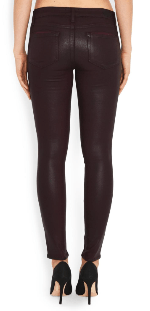 Paige's Verdugo Jean in Wine combines the brand's transcend fiber technology with a super gloss pigment that combines the look of leather with a silhouette that you can live in. The mid-rise Verdugo sits at the waist and fits through the hip, thigh and ankle for a true skinny fit. This denim is crafted with the luxe, Wine wax coating for a sleek look and true, rocker style.  52% Rayon 26% Cotton 18% Polyester 1% Spandex