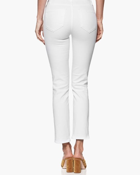 The Hoxton Straight Ankle, our high-rise straight leg style, is cut from denim with a super soft feel and fit and a length that grazes the ankle. Finished in a bright, Crisp White wash with white-colored hardware, this pair is sophisticated with a tailored silhouette.