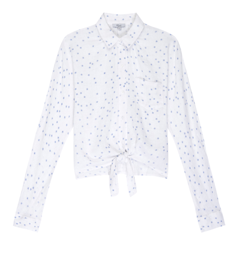 Pretty lightweight linen, long sleeve top from Rails in a dreamy star print!  This is an easy to wear top with a fun tie up twist at the waist that will look great with your denim.