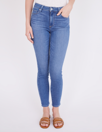 Our new Paige Hoxton Ankle in the perfect Summer wash.  Featuring Paige's signature high rise ultra skinny cut and a cropped ankle length with mixed metal hardware these are luxuriously soft and give an incredible fit with lots of stretch and bounce back shape.  The perfect jean for day or night. 