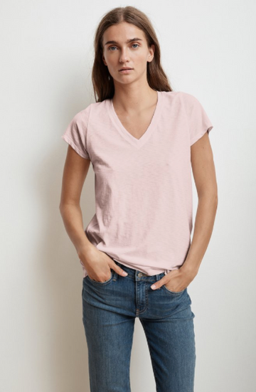 Another perfectly crafted tee from Velvet by Graham & Spencer.  The depth of the v, the softest cotton and a flattering silhouette combine to create a tee that you will want to wear almost daily.  Please may we have one in every colour!