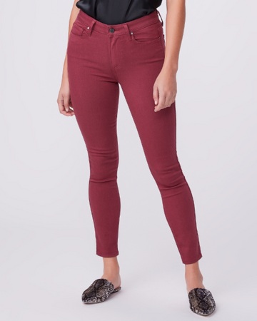 Liven up your denim collection with this fab muted raspberry pair with sleek pewter hardware which is perfect for any season.  Featuring Paige's signature Transcend fabric and fitted from the hip through the leg opening this pairs perfectly well with a chunky knit or a tee.