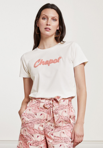 This pretty tee from Fabienne Chapot is super soft.  With Chapot in 3-d terry in a pretty pink this looks great paired with denim or your favourite shorts when it heats up!