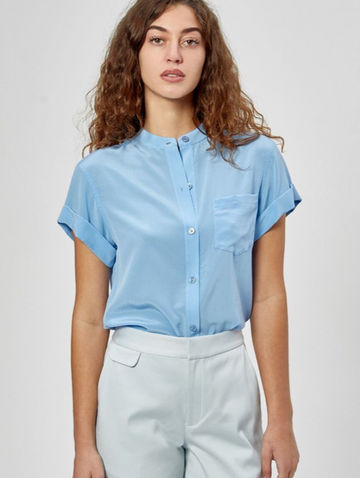 The Narses silk shirt from Equipment is crafted from the softest paper thin silk and perfectly cut to drape beautifully.  The shirt features centre button down, collarless neck and cuffed sleeves.  Perfect for layering and great with denim.