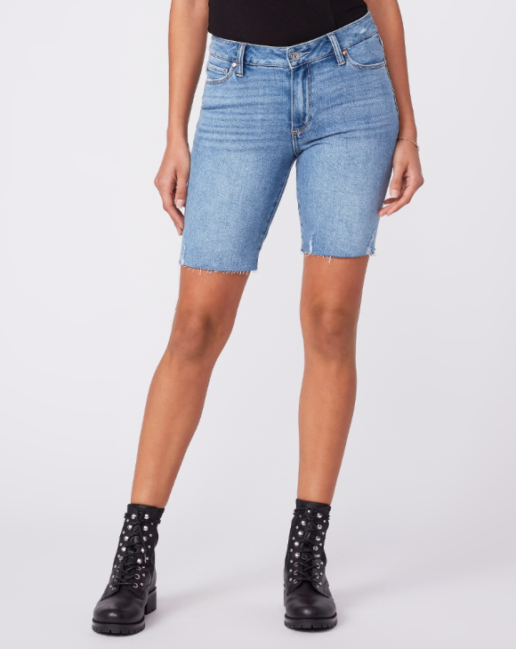 Super soft knee length shorts in the perfect mid wash.  With a cut off leg and a mid rise these are great paired with your favourite tee when it heats up.  Crafted from Paige's signature ultra soft denim that provides stretch and comfort these are as comfortable as they are cute.