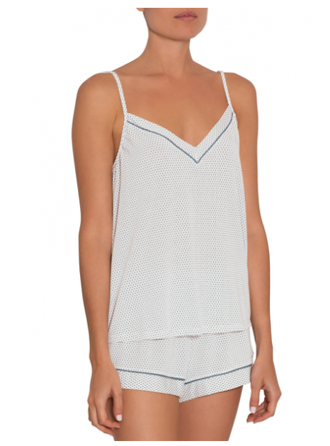 Gorgeous cami/shorts pyjama set from Eberjey.  Made from the softest of fabrics you are sure to wake up on the right side of the bed after a night in these.  With pretty piping and lots of dots you'll want to wear these all the time.