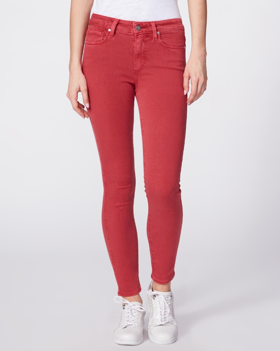 Step into Spring with Paige's skinny jeans in a bright red/pink colour.  Crafted from their super soft transcend fabric these move with you and have the feel of a legging with the structure of a jean.  Paired with a white tee and trainers and you're ready to face the weekend with style. 