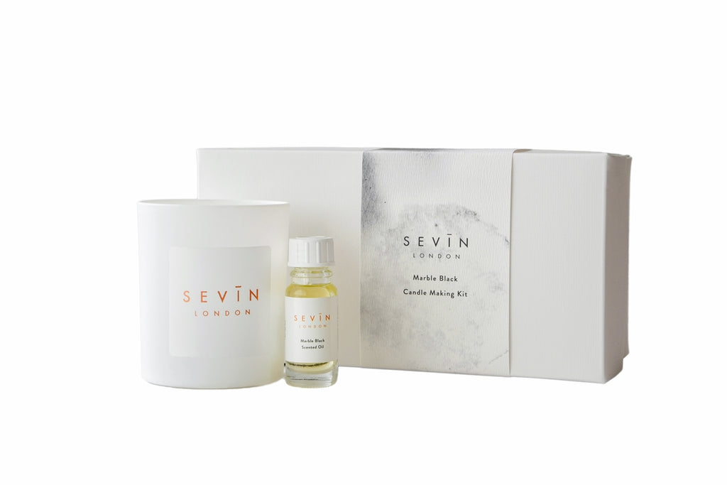 Sevin London's candle making kit is the perfect gift for anyone who loves getting creative. Beautifully presented in our eco-friendly box, you will receive all the ingredients you need to make your own S E V I N natural soy candle in Marble Black fragrance.